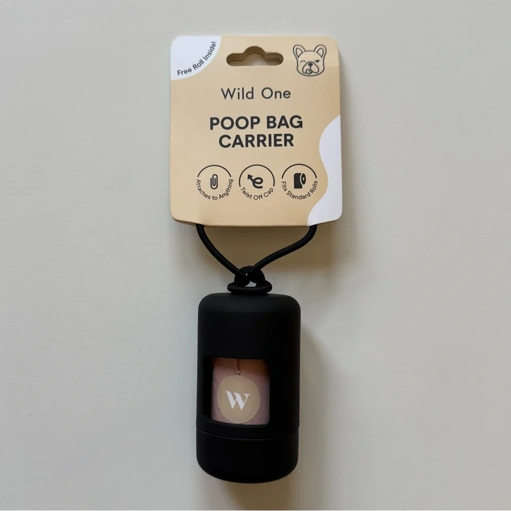 Wild One Waterproof Dog Leash (Standard Size) & Poop Bag Carrier Set - Black
